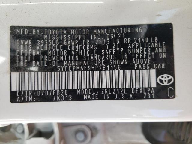 Photo 10 from auction – 2021 TOYOTA COROLLA LE with VIN 5YFEPMAE9MP261156