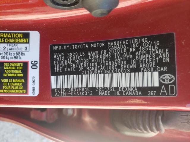 Photo 10 from auction – 2016 TOYOTA COROLLA L with VIN 2T1BURHE0GC610028
