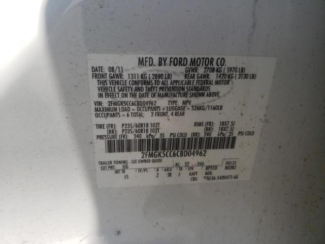 Photo 10 from auction – 2012 FORD FLEX SEL with VIN 2FMGK5CC6CBD04962