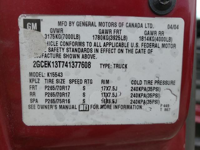 Photo 10 from auction – 2004 CHEVROLET SILVERADO with VIN 2GCEK13T741377608