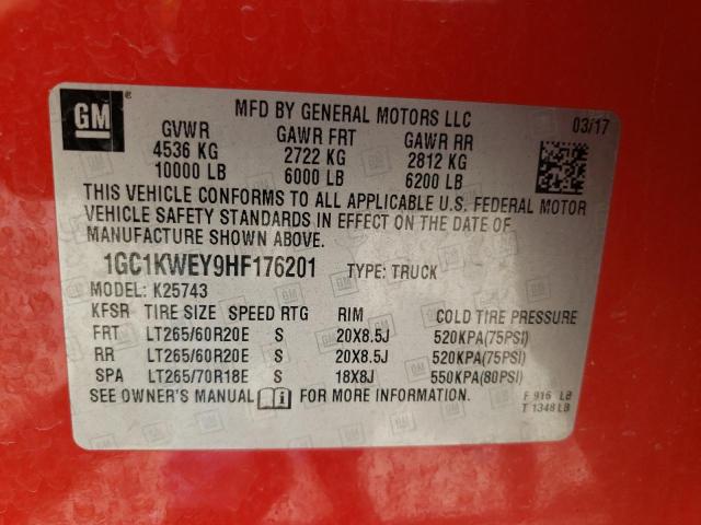 Photo 10 from auction – 2017 CHEVROLET SILVERADO with VIN 1GC1KWEY9HF176201