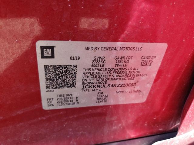 Photo 10 from auction – 2019 GMC ACADIA SLT with VIN 1GKKNULS4KZ210683