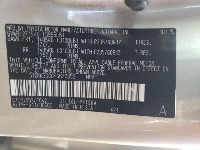 Photo 10 from auction – 2015 TOYOTA SIENNA LE with VIN 5TDKK3DC0FS670355