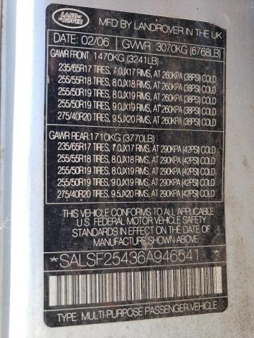 Photo 10 from auction – 2006 LAND ROVER RANGE ROVE with VIN SALSF25436A946541