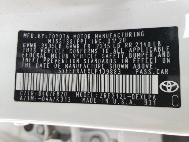 Photo 10 from auction – 2020 TOYOTA COROLLA LE with VIN 5YFEPRAEXLP109883