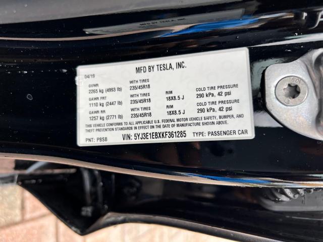 Photo 10 from auction – 2019 TESLA MODEL 3 with VIN 5YJ3E1EBXKF361285