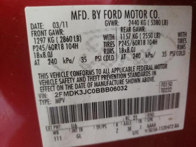 Photo 10 from auction – 2011 FORD EDGE SEL with VIN 2FMDK3JC0BBB06032