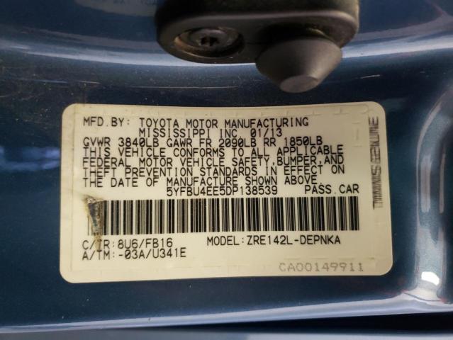 Photo 10 from auction – 2013 TOYOTA COROLLA BA with VIN 5YFBU4EE5DP138539