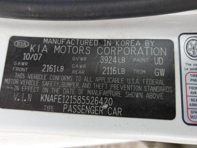 Photo 10 from auction – 2008 KIA SPECTRA EX with VIN KNAFE121585526420