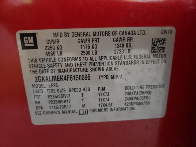 Photo 10 from auction – 2015 GMC TERRAIN SL with VIN 2GKALMEK4F6150596