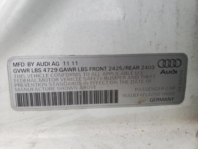 Photo 10 from auction – 2012 AUDI A4 PREMIUM with VIN WAUEFAFL4CN014600