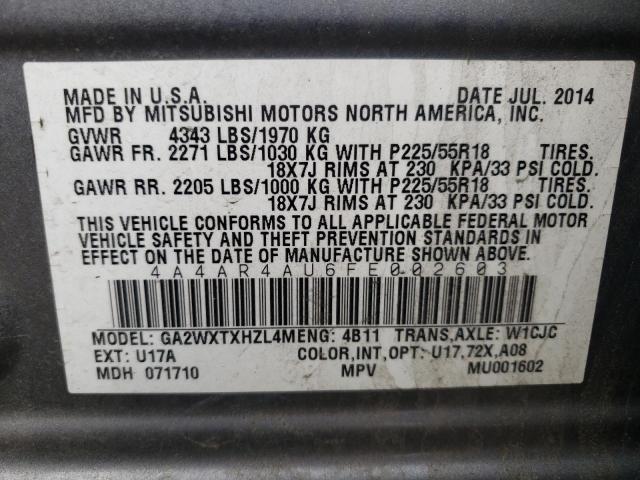 Photo 10 from auction – 2015 MITSUBISHI OUTLANDER with VIN 4A4AR4AU6FE002603