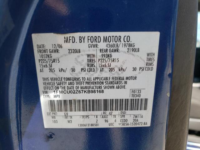 Photo 10 from auction – 2007 FORD ESCAPE XLS with VIN 1FMCU02Z67KB98168