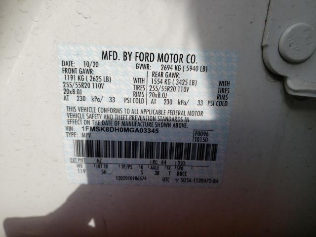 Photo 10 from auction – 2021 FORD EXPLORER X with VIN 1FMSK8DH0MGA03345