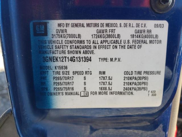Photo 10 from auction – 2004 CHEVROLET AVALANCHE with VIN 3GNEK12T14G131394