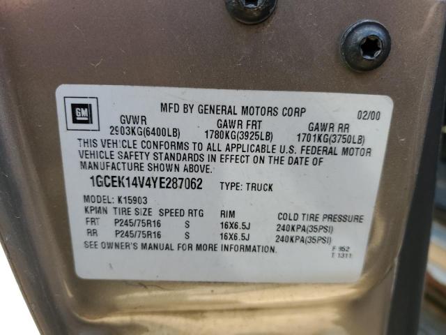 Photo 10 from auction – 2000 CHEVROLET SILVERADO with VIN 1GCEK14V4YE287062