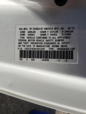 Photo 10 from auction – 2012 HONDA ACCORD LX with VIN 1HGCS1B39CA012281
