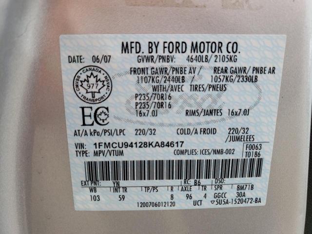 Photo 10 from auction – 2008 FORD ESCAPE LIM with VIN 1FMCU94128KA84617