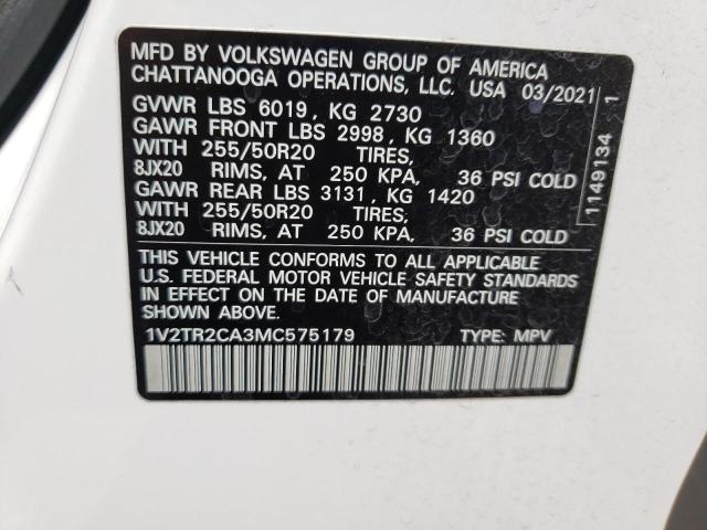 Photo 10 from auction – 2021 VOLKSWAGEN ATLAS SEL with VIN 1V2TR2CA3MC575179