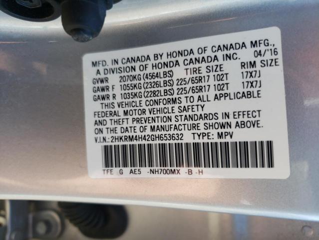 Photo 10 from auction – 2016 HONDA CR-V SE with VIN 2HKRM4H42GH653632