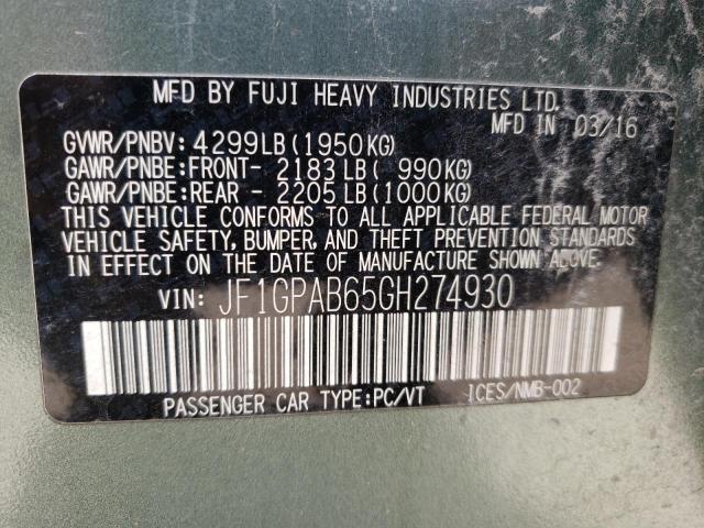 Photo 10 from auction – 2016 SUBARU IMPREZA PR with VIN JF1GPAB65GH274930