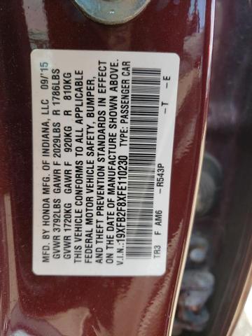 Photo 10 from auction – 2015 HONDA CIVIC EX with VIN 19XFB2F8XFE110230