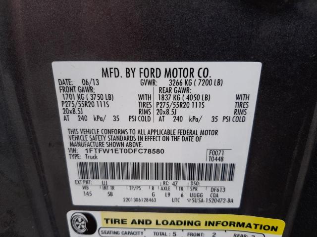Photo 10 from auction – 2013 FORD F150 SUPER with VIN 1FTFW1ET0DFC78580