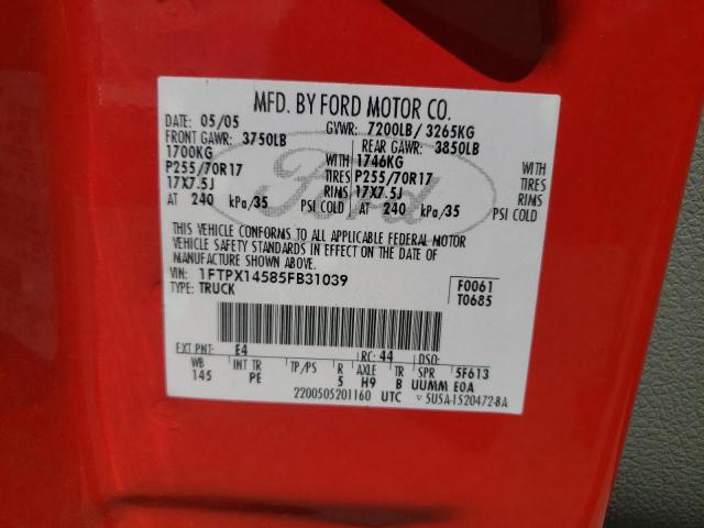 Photo 10 from auction – 2005 FORD F150 with VIN 1FTPX14585FB31039