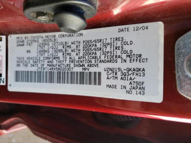 Photo 10 from auction – 2005 TOYOTA 4RUNNER SR with VIN JTEBT14RX58020307
