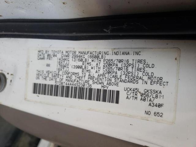 Photo 10 from auction – 2004 TOYOTA SEQOUIA with VIN 5TDBT44A44S230136