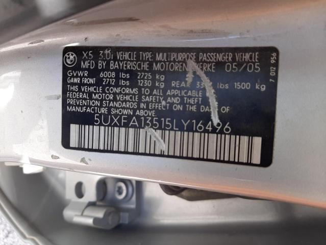 Photo 10 from auction – 2005 BMW X5 3.0I with VIN 5UXFA13515LY16496