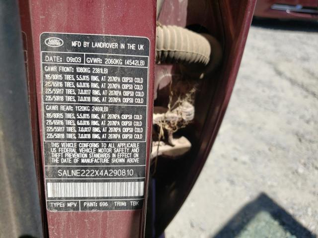 Photo 10 from auction – 2004 LAND ROVER FREELANDER with VIN SALNE222X4A290810