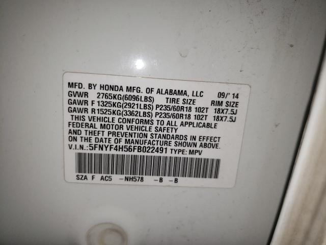 Photo 10 from auction – 2015 HONDA PILOT EXL with VIN 5FNYF4H56FB022491