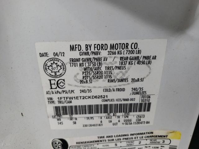 Photo 10 from auction – 2012 FORD F150 SUPER with VIN 1FTFW1ET2CKD62521