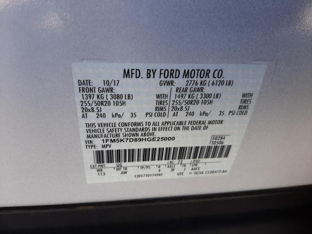 Foto 10 de la subasta – 2017 FORD EXPLORER X con VIN 1FM5K7D89HGE25000