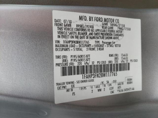 Photo 10 from auction – 2011 FORD FOCUS SE with VIN 1FAHP3FN2BW117765