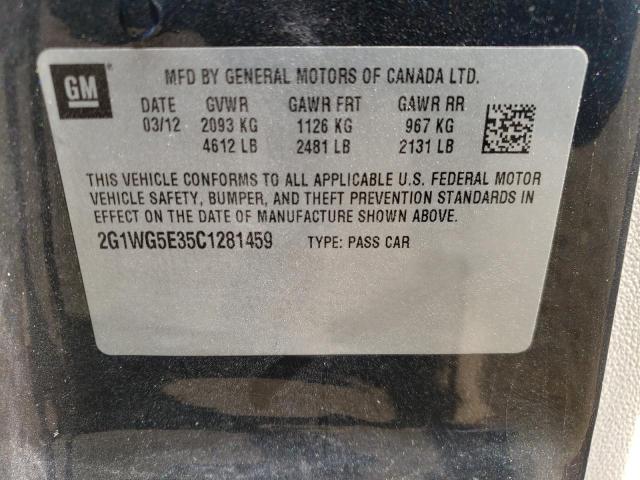 Photo 10 from auction – 2012 CHEVROLET IMPALA LT with VIN 2G1WG5E35C1281459
