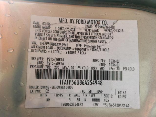 Photo 10 from auction – 2006 FORD TAURUS SEL with VIN 1FAFP56U86A254948