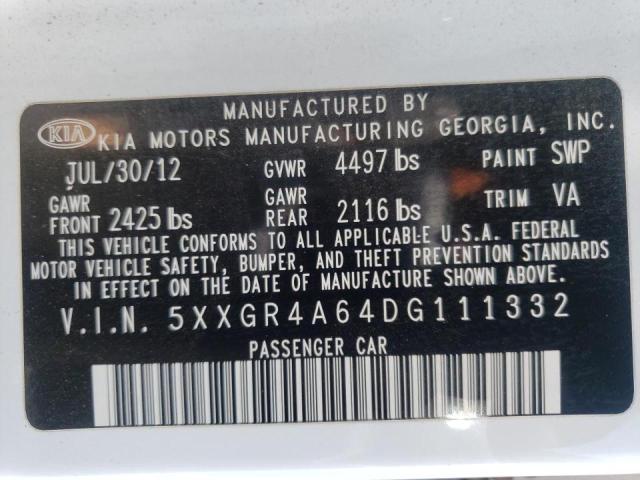 Photo 10 from auction – 2013 KIA OPTIMA SX with VIN 5XXGR4A64DG111332