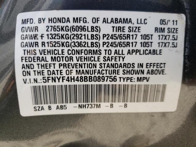 Photo 10 from auction – 2011 HONDA PILOT EX with VIN 5FNYF4H48BB089756
