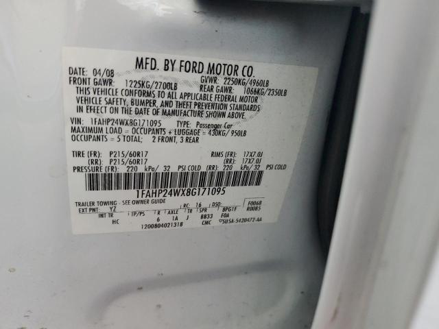 Photo 10 from auction – 2008 FORD TAURUS SEL with VIN 1FAHP24WX8G171095