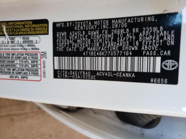 Photo 10 from auction – 2007 TOYOTA CAMRY CE with VIN 4T1BE46K77U577164