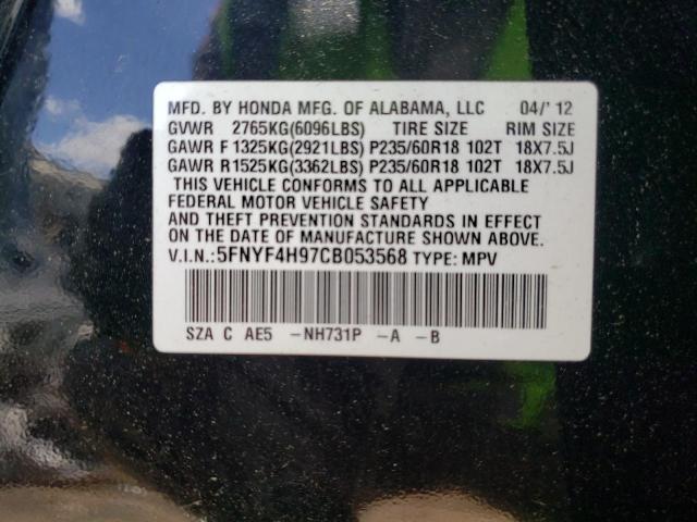 Photo 10 from auction – 2012 HONDA PILOT TOUR with VIN 5FNYF4H97CB053568