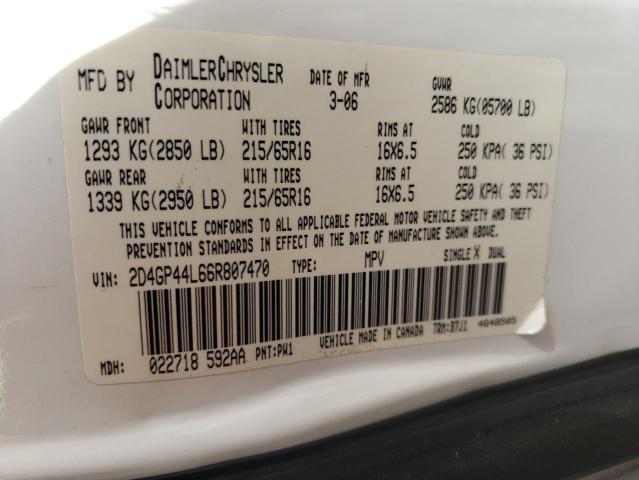 Photo 10 from auction – 2006 DODGE CARAVAN with VIN 2D4GP44L66R807470
