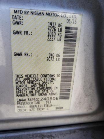 Photo 10 from auction – 2016 NISSAN ALTIMA 2.5 with VIN 1N4AL3AP4GC240806