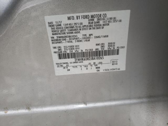 Photo 10 from auction – 2018 FORD FLEX LIMIT with VIN 2FMHK6D82JBA10265