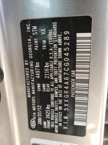 Photo 10 from auction – 2012 KIA OPTIMA SX with VIN 5XXGR4A67CG045289