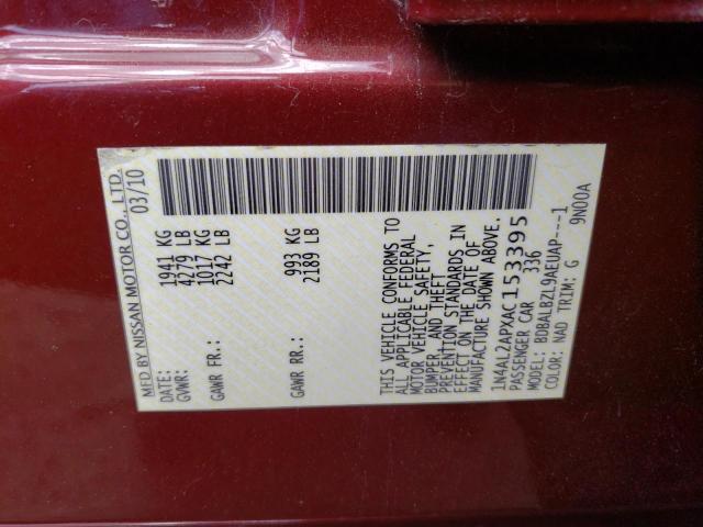 Photo 10 from auction – 2010 NISSAN ALTIMA BAS with VIN 1N4AL2APXAC153395