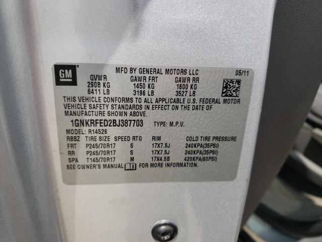 Photo 10 from auction – 2011 CHEVROLET TRAVERSE L with VIN 1GNKRFED2BJ387703