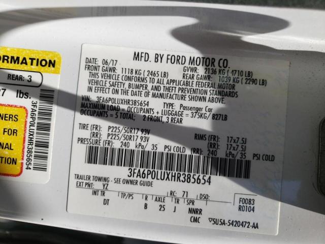 Photo 10 from auction – 2017 FORD FUSION SE with VIN 3FA6P0LUXHR385654